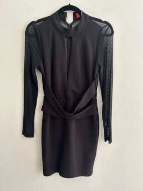 Long Sleeve Black Mock Neck Cocktail Dress